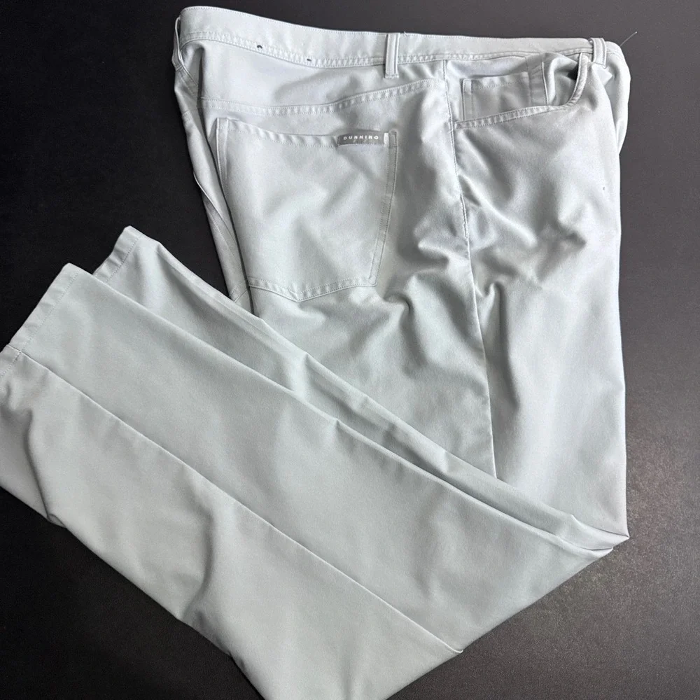 DUNNING Mens 38x30 Golf Pants Gray Polyester Spandex Flat Front Performance
